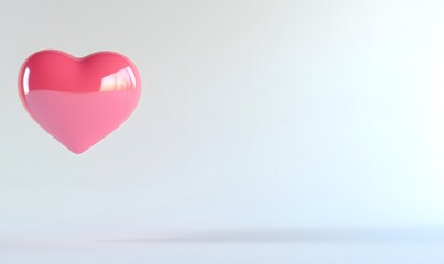 Pink glossy heart on white background.