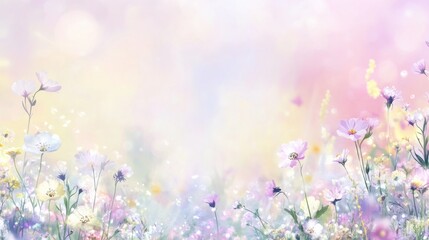 Pastel wildflowers meadow spring bokeh background design