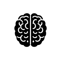 Brain Power Icon: A bold, black and white illustration of a human brain, perfect for representing intelligence, intellect, and cognitive function.  