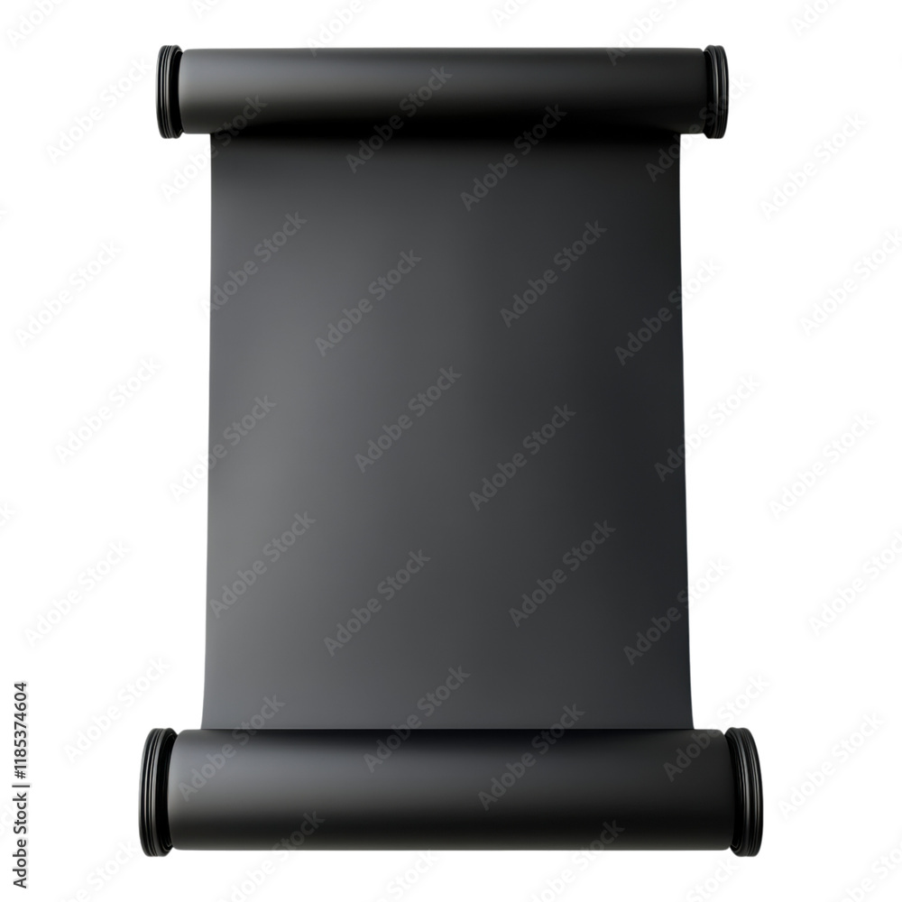 Poster black paper scroll mock-up featuring rolled ends, ideal for showcasing designs or text on a transpar