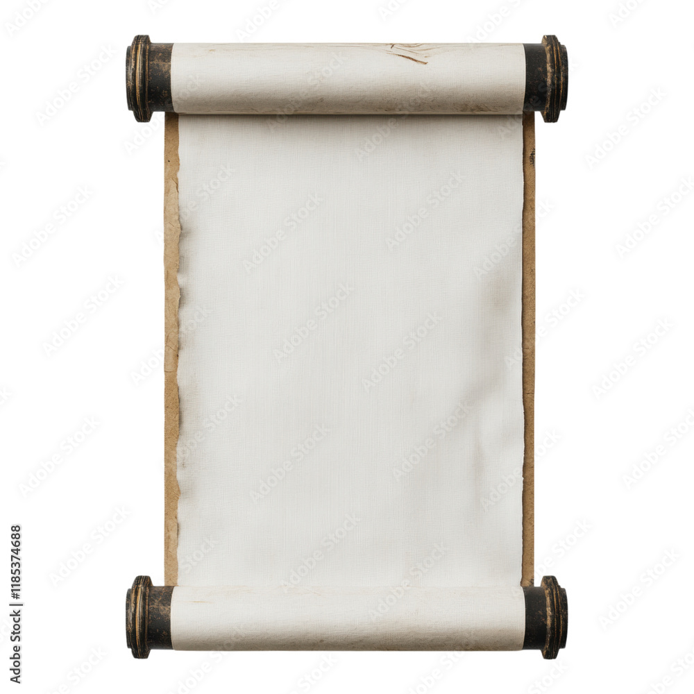 Poster blank canvas scroll mock-up featuring rolled ends, ideal for showcasing artwork or designs, transpar