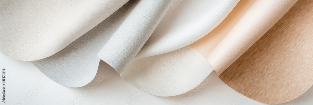 Poster Soft textured fabric in neutral tones, showcasing various colors and patterns. Ideal for design inspiration and textile selection