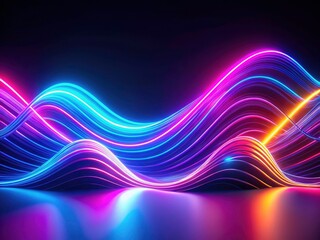 Sleek neon waves glow on a dark backdrop, creating a minimalist, high-energy abstract.
