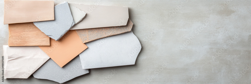 Poster Textured surface with various material samples in neutral colors