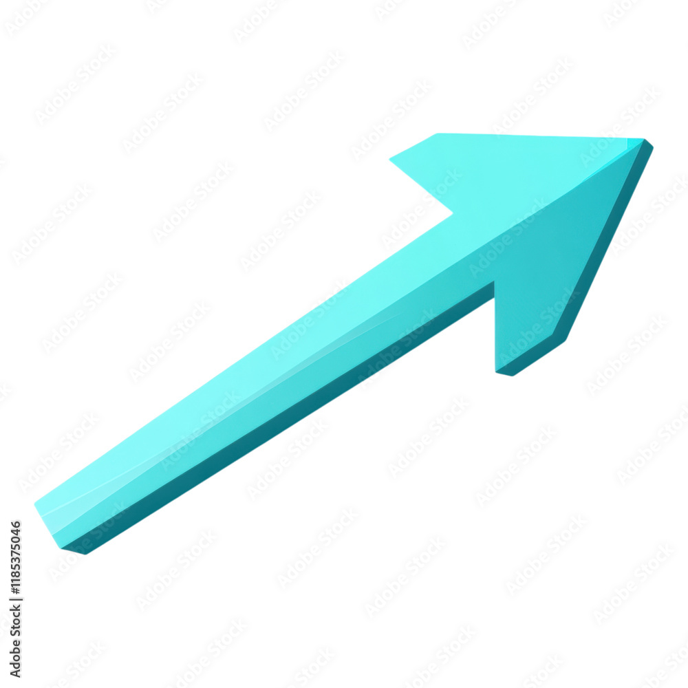 Poster cyan arrow pointing right on clear background, vibrant direction indicator, suitable for digital int