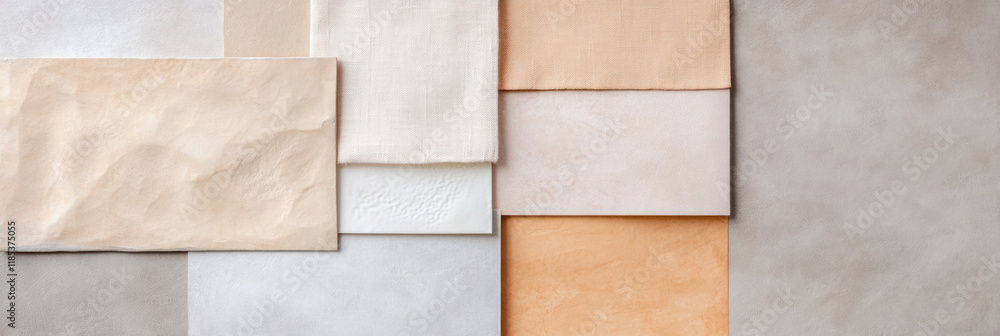 Aufkleber neutral color palette with various textures and materials arranged aesthetically