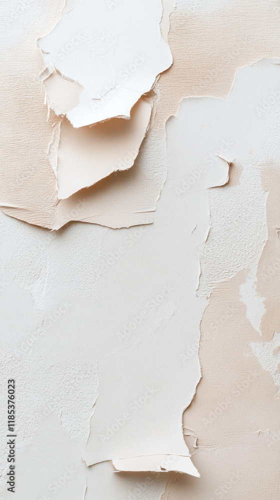Poster peeling paint on textured wall creates abstract, artistic background. soft colors and layers evoke s