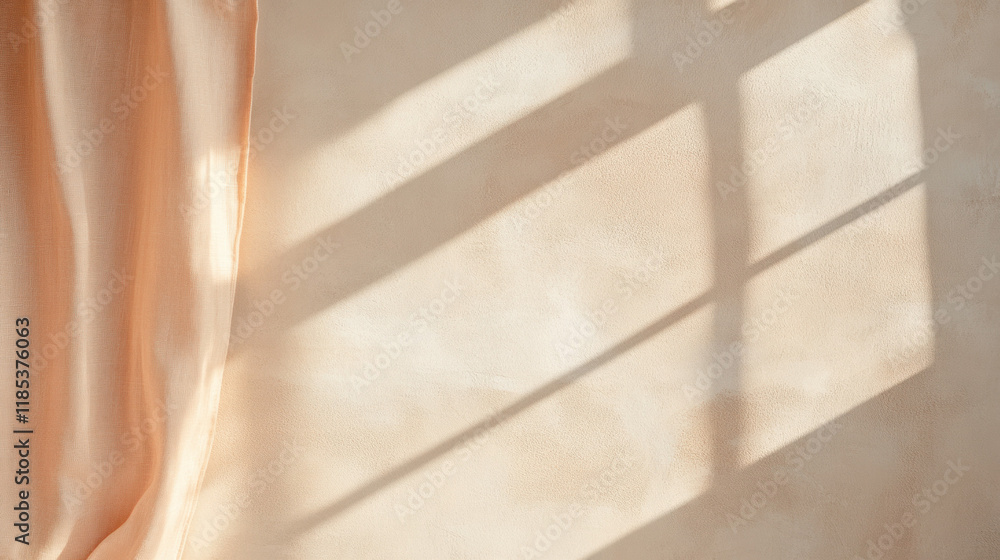Poster soft fabric drapes against textured wall, with shadows creating serene atmosphere