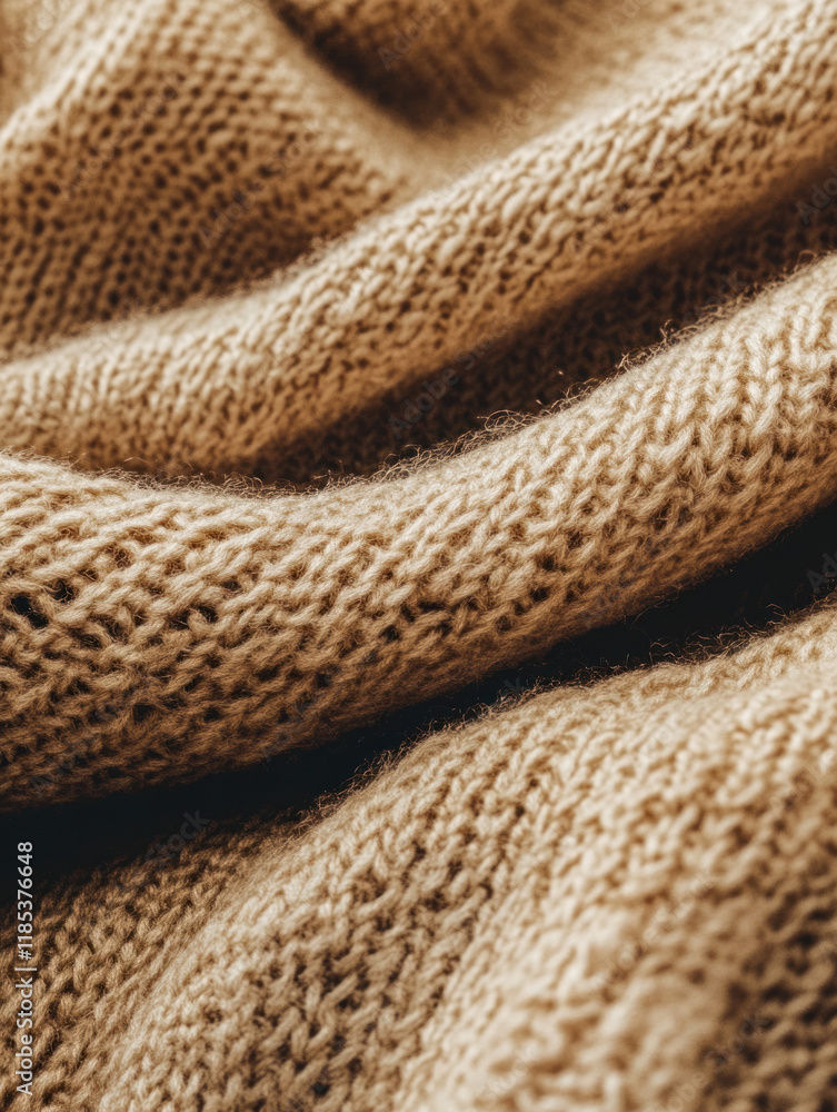 Poster soft beige knitted fabric with intricate texture and warm appearance