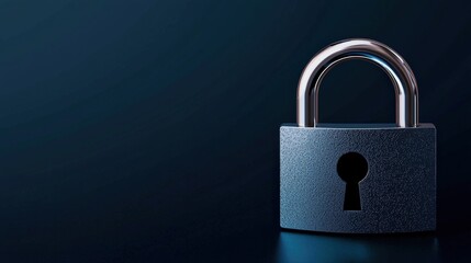 Naklejka premium A close-up image of a metallic padlock on a dark background, symbolizing security and protection.