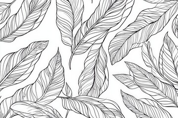 Intricate black white leaf patterns with elegant line art design