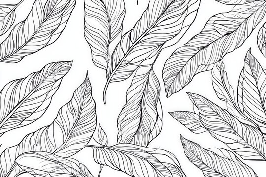 Intricate black white leaf patterns with elegant line art design
