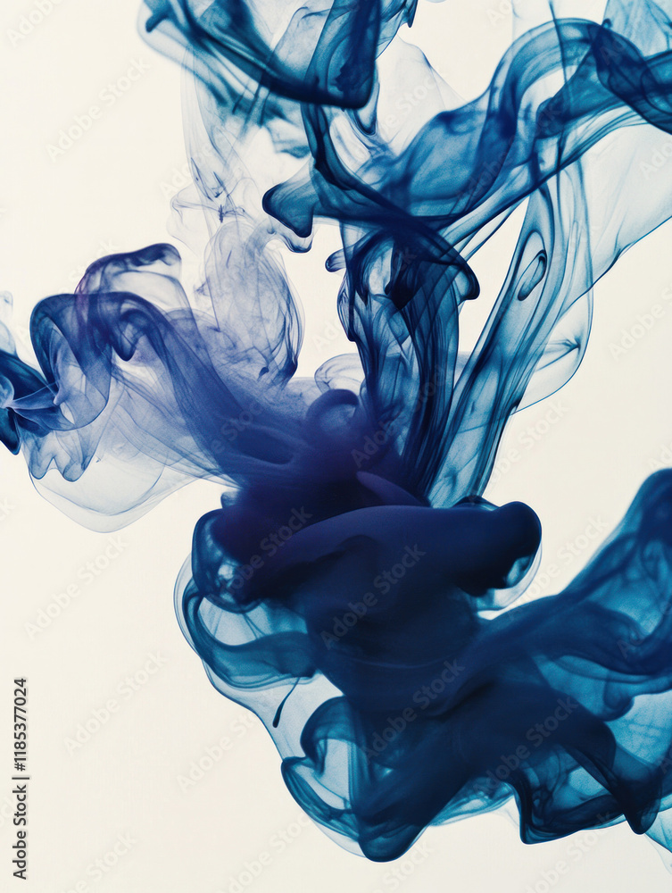 Poster ethereal blue smoke swirls gracefully, creating mesmerizing abstract pattern
