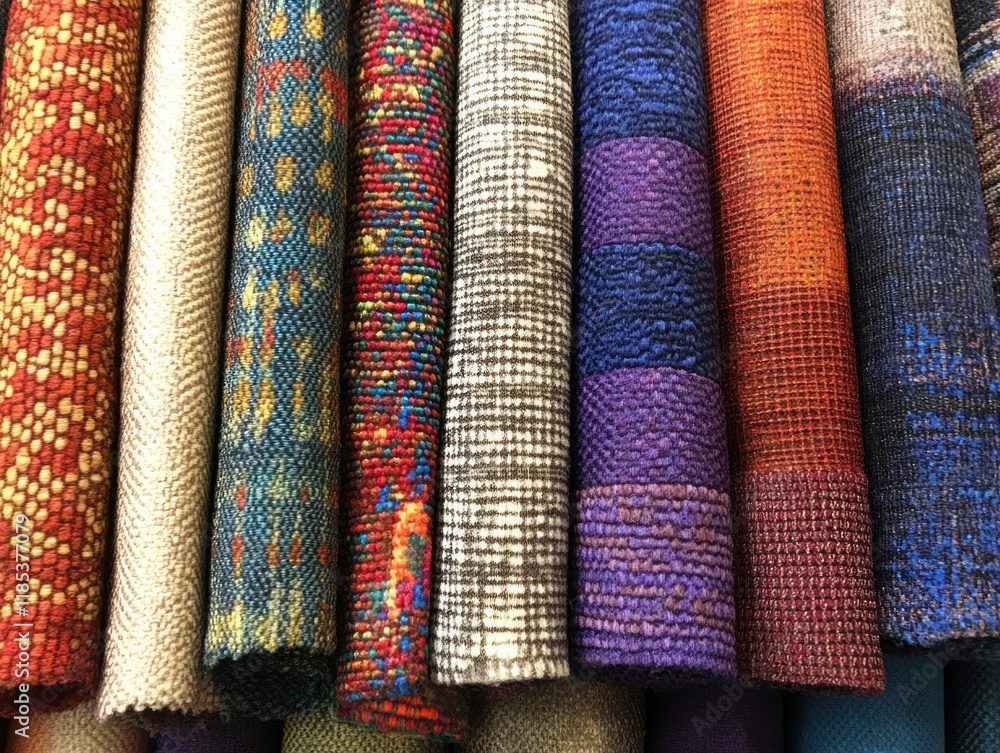 Poster Vibrant collection of textured fabrics in various colors and patterns