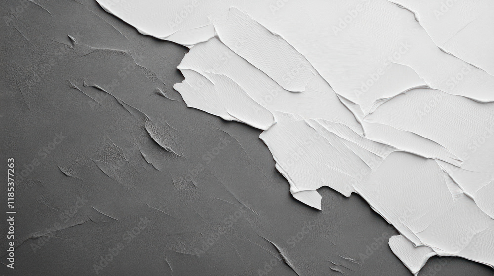 Poster Textured abstract wall with gray and white paint layers creating depth and contrast