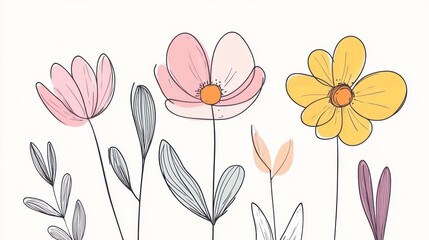 Pastel floral illustration, white background, spring design, greeting card