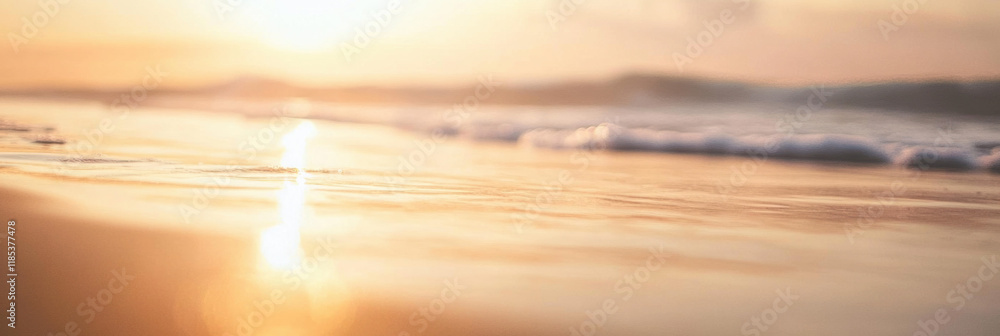 Aufkleber serene beach scene at sunset with gentle waves and soft light