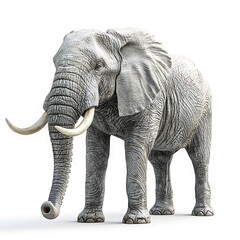 Obraz premium Majestic African Elephant with Large Tusks Isolated on White Background.