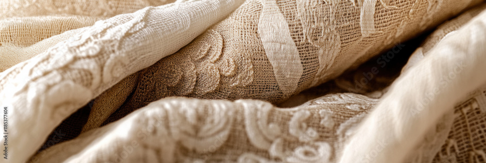 Poster luxurious fabric with intricate lace patterns in soft beige tones