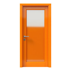 Clear glass orange door, minimalist design, vibrant color, transparent background, ideal for modern architecture or design projects