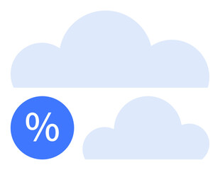 Large light blue cloud above a smaller cloud with a blue circle containing a percentage symbol. Ideal for weather prediction, data analytics, progress reports, forecasting, cloud storage, climate
