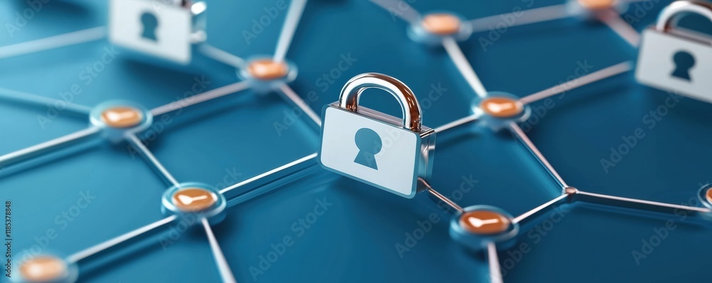 Poster a network illustration featuring padlocks symbolizing security and protection in digital systems and