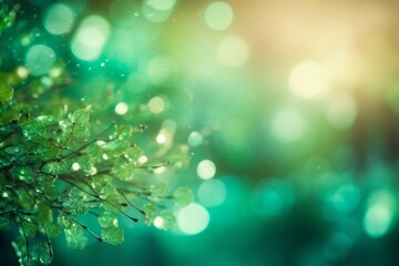 Obraz premium Green leaves with bokeh background and golden light. AI generative. .
