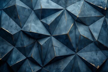 Fototapeta premium Deep blue geometric shapes with gold edges. AI generative. .