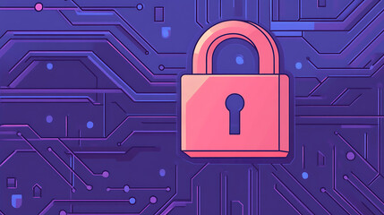 Cybersecurity Illustration of a Padlock and Digital Network Connections