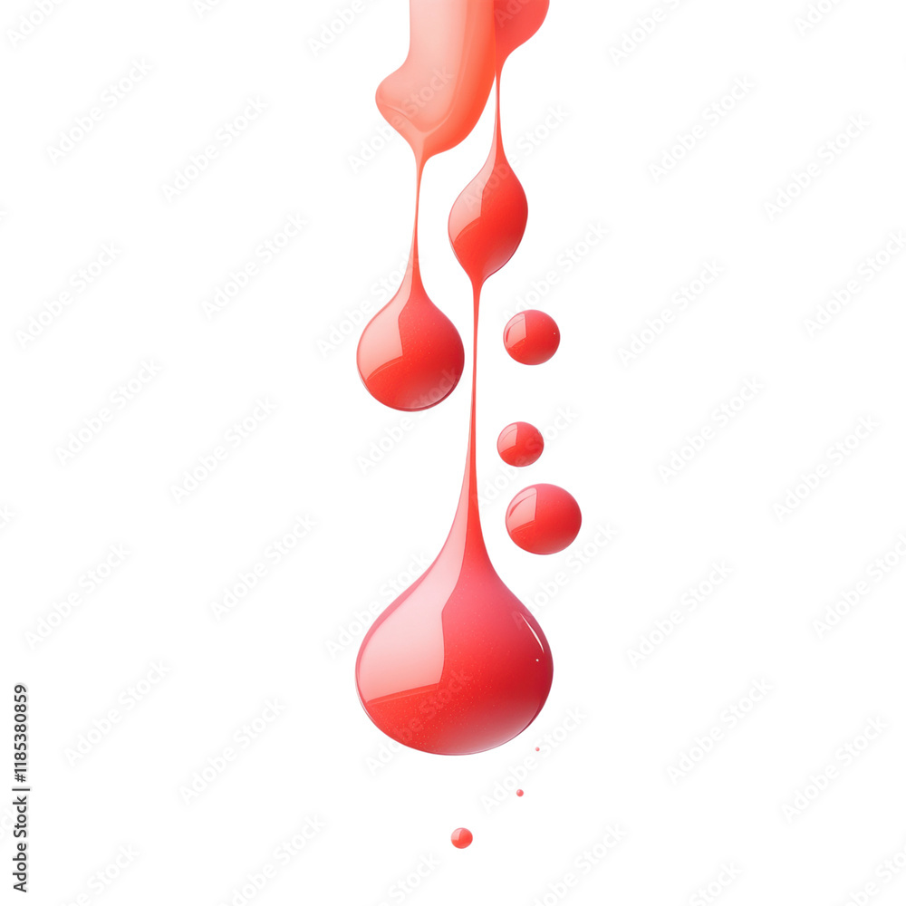 Poster red droplets dripping, vivid red droplets cascading from a surface edge, ideal for illustrations and