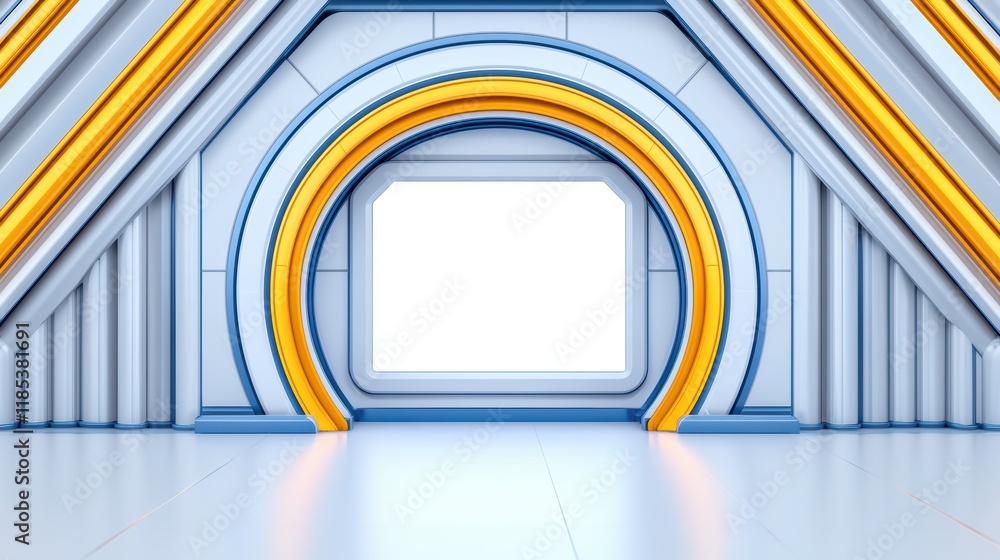 Poster modern abstract architecture with circular frame and bright window