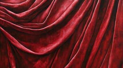 Fototapeta premium Rich, deep red velvet drapes with folds and texture.