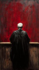 Naklejka premium Judge in Red: Contemplation of Justice