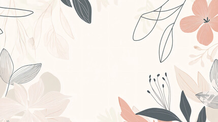 Botanical line art and floral shapes on a light neutral background
