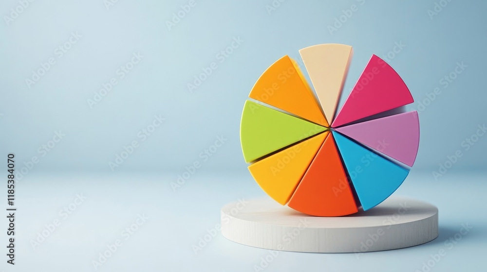 Poster colorful pie chart made of vibrant blocks, representing data analysis and visual representation of s