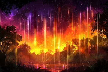 Fototapeta premium Abstract Night Sky with Colorful Light Strands