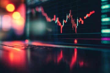 Red Candle Stock Market Dip Laptop Screen Composition