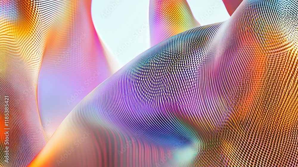 Poster abstract iridescent wavy mesh pattern.