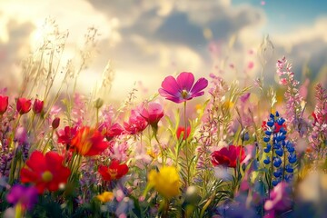 Obraz premium Floral Meadow, Close-Up, Pastel, Dreamy, Flower ,Field