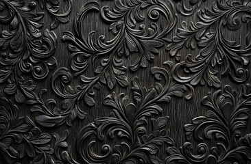 Dark Baroque Carved Wood Panel Intricate Floral Design