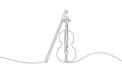 Violin Continuous Line Drawing. Classical Music Instrument Orchestra Concept. Vector Illustration Minimalist Design Hand Drawn Liner Art Style. © Наталья Дьячкова