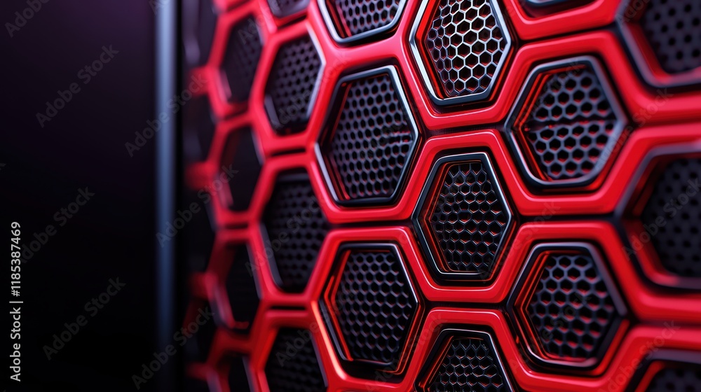 Poster abstract close-up of red and black hexagonal pattern texture