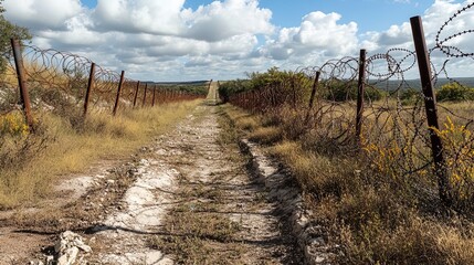 Barbed wire fence highlighting border control issues