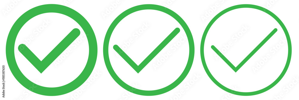 Poster check mark icon vector set. green check box icon with right or yes check mark icons. green checkmark