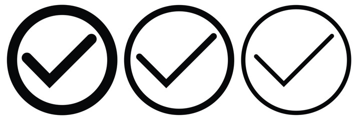 Check mark icon set. Verified checkmark icon collection. Approved symbol, checked checkbox mark, checkmark set. Tick box checked box set. Vector illustration