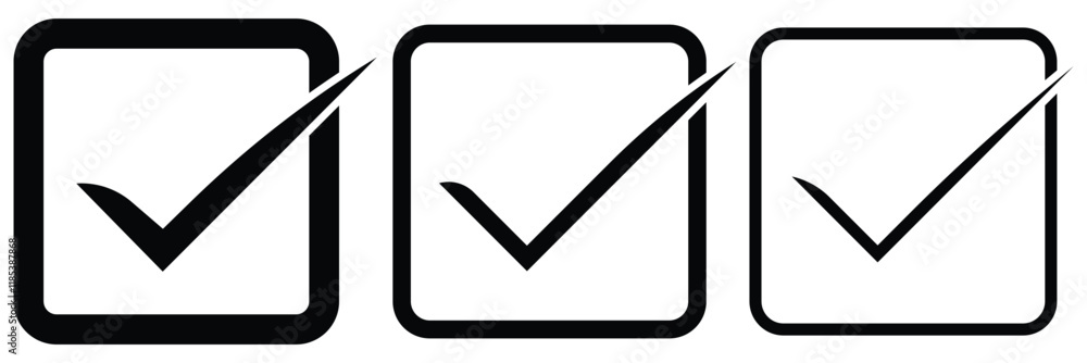 Poster checkmark vector, checkmark icon set, approved symbol, checked checkbox mark, checkmark box set. ver