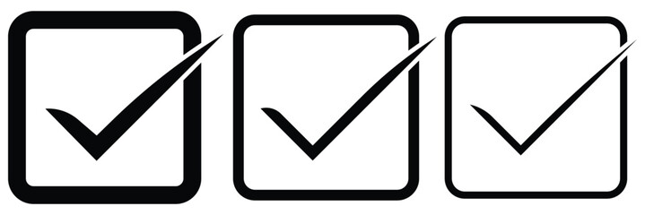 Checkmark vector, checkmark icon set, approved symbol, checked checkbox mark, checkmark box set. Verified checkmark icon set. Vector illustration