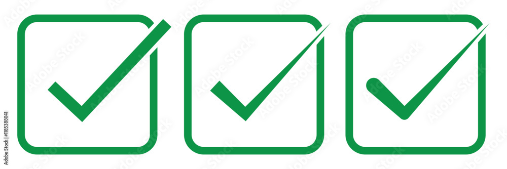 Poster check mark icon vector set. green check box icon with right or yes check mark icons. green checkmark