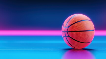 Fototapeta premium Vibrant Basketball on Neon Blue and Pink Background with Reflection