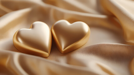 Obraz premium Golden hearts on silky background
